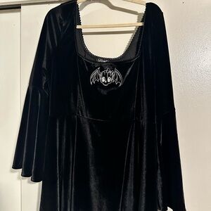 Widow bat embroidered bell sleeve dress